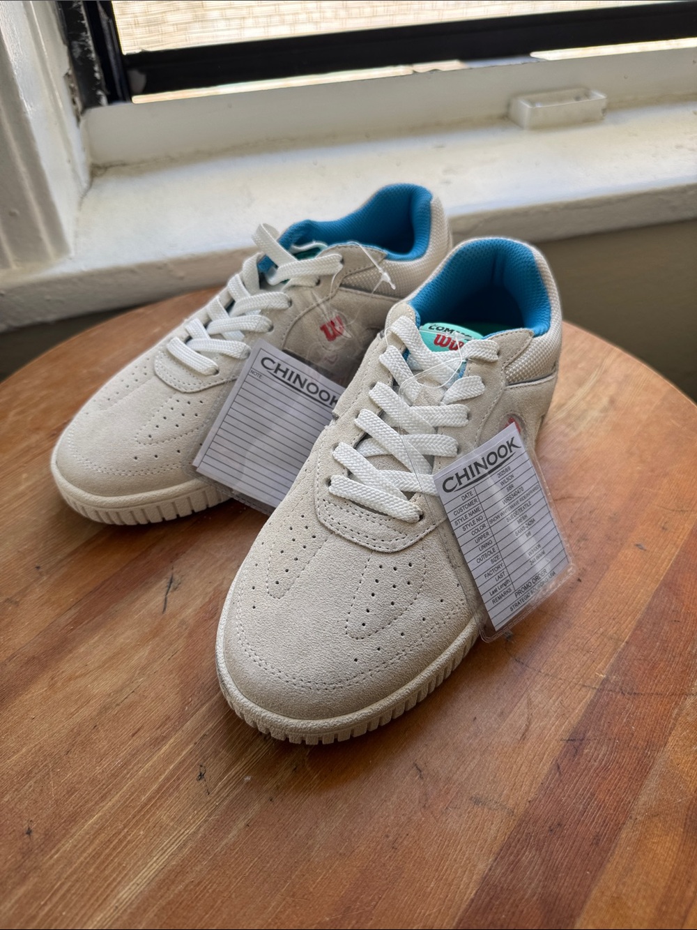 Women’s Wilson Beige Suede Low-Top Tennis Sneakers with Blue Lining